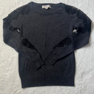 Ann Taylor Loft Lace Sleeve Sweater | Size XXSP | Charcoal Grey Color